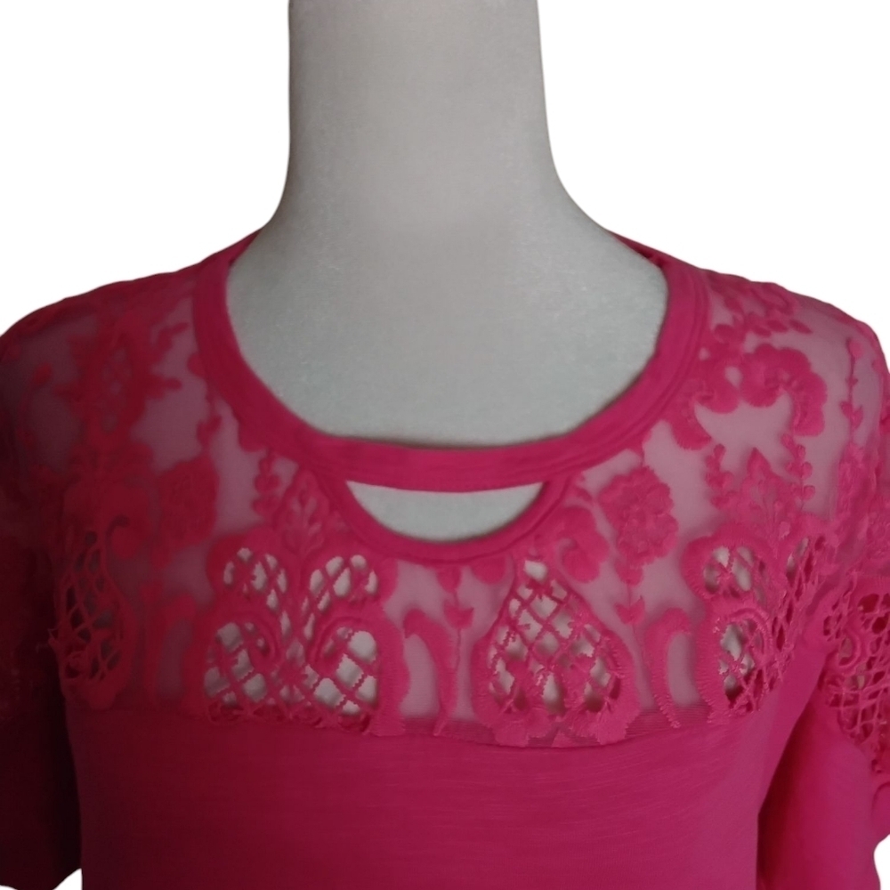 Umgee Women's L Pink Lace Short Sleeve Pullover Top - Picture 3 of 7